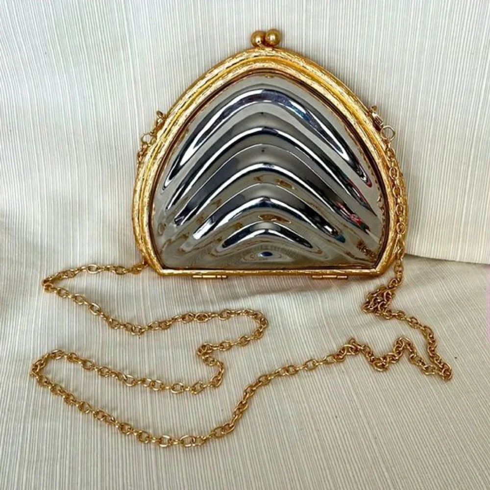 ZARA GLAM Silver and Gold Tone Clam Shell Crossbody
Bag - Picture 2 of 6
